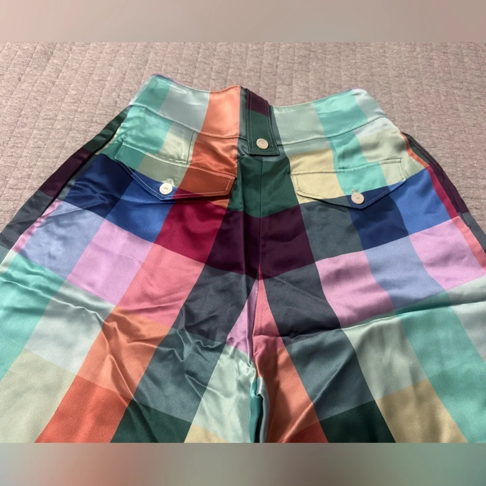 Emporio Armani Multicolour Checked High-Waisted Wide Leg Trousers Size 4 - Picture 3 of 14